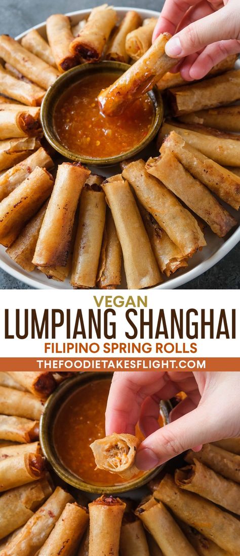 Vegetarian Filipino Food, International Vegetarian Recipes, Vegan Filipino Food, New Year Food Ideas Filipino, Vegan International Recipes, Vegan Lumpia Recipe, Vegan Filipino Recipes, Vegan Lumpia, Vegan Spring Recipes