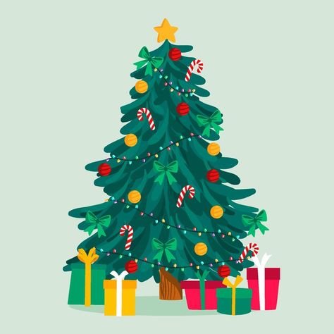 2d Christmas Tree, Tree With Presents, Christmas Tree Poster, Flat Christmas Tree, Cardboard Christmas Tree, Realistic Christmas Trees, Christmas Tree Drawing, Cartoon Christmas Tree, Christmas Tree With Presents