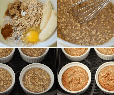 Use simple ingredients to make Air Fryer Baked Oatmeal in the Banana Bread flavor, it's easy to make gluten-free too! Air Fryer Baked Oatmeal Cups, Air Fryer Oatmeal Bake, Oatmeal Cream Pie In Air Fryer, Baked Oatmeal Banana, Baked Oats Air Fryer No Banana, 2 Ingredient Bagels Air Fryer, Air Fryer Oatmeal, Air Fryer Banana, Banana Bread Baked Oatmeal