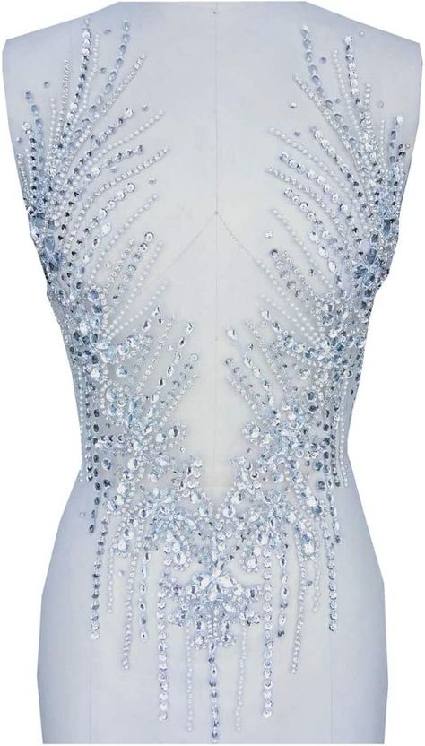 Amazon.com: Zbroh Pure Handmade Rhinestones Applique on white net Sew on Beads Trim Patches for Wedding Dress 23x13 Inches (silver) Couture Beading, Bodice Applique, Diy Rhinestone, Applique Wedding, For Wedding Dress, Rhinestone Appliques, Rhinestone Designs, Beaded Trim, Beaded Material