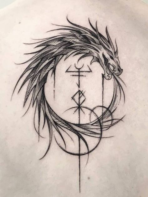 Ouroboros Tattoos: Meanings, Placement, Tattoo Designs & Ideas Jormungandr Tattoo, Viking Tattoo Symbol, Viking Tattoo Sleeve, Ouroboros Tattoo, Rune Tattoo, Circle Tattoo, Norse Tattoo, Nordic Tattoo, Tattoos Geometric