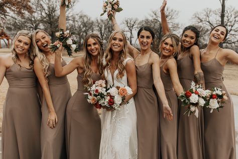 Grey Brown Bridesmaid Dresses, Light Brown Bridesmaid Dresses Long, Dark Taupe Bridesmaid Dresses, Beige And Brown Bridesmaid Dress, Taupe Color Wedding, Bridesmaids Dresses Taupe, Fawn Wedding Color, Dusty Brown Bridesmaid Dresses, Mocha Bridesmaids Dresses Color Schemes