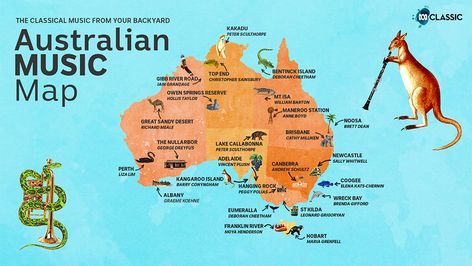 Australian Music Map: The classical music from your backyard - Classic Australia - ABC Classic Aboriginal Language, Australian Music, Gibb River Road, Picnic At Hanging Rock, Elementary Music Lessons, Teaching Online, Pearl Beach, Year 8, Music Teaching