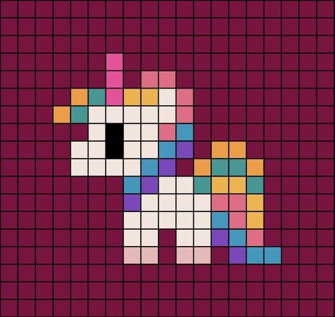 A small to medium pixel art template of a multicoloured unicorn. Pixel Art Cute Animals, Pixel Art Pattern Christmas, Pixel Art Tiny, Minecraft Animal Pixel Art, Easy Pixel Art Ideas, Pixel Art Creature, Unicorn Pixel Art, Simple Pixel Art Patterns, Mythical Creatures Pixel Art 32x32