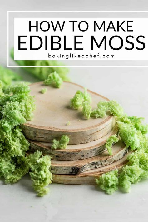 Edible Dirt For Cakes, Diy Edible Mushrooms For Cake, Dirt Cake Decorating Ideas, Cake Moss Recipe, Woodland Cake Decorations, Nature Inspired Birthday Cake, Cake Moss Tutorial, Edible Mushroom Cake Decorations, Woodland Mushroom Cake