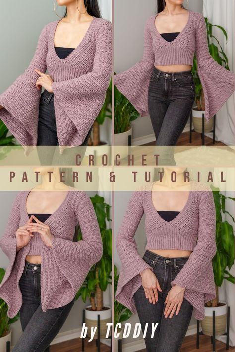 Modern Haken, Crochet Bell, Crochet Bell Sleeve, Crochet Spring, Crochet Design Pattern, Spring Ideas, Crochet Clothing, Crochet Fashion Patterns, Youtube Instagram