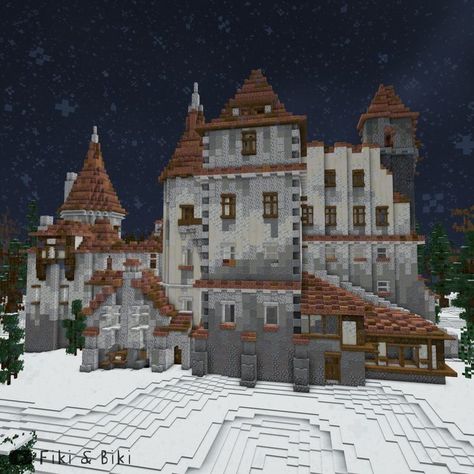 Timelapse vid of this build on our YouTube channel: Fiki & Biki 🐔 (link in bio) Minecraft Medieval Castle, Minecraft Castle Designs, Castle Minecraft, Dracula's Castle, Minecraft City Buildings, German Houses, Minecraft Castle, Minecraft Medieval, Minecraft City