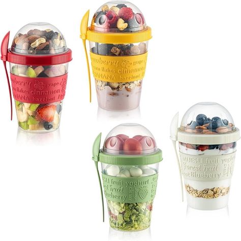 Amazon.com: BUATILO 20 oz Breakfast Cereal On the Go Cups with Top Lid Granola , Take and Go Yogurt Cup with Topping Cereal or Oatmeal Container,Reusable Plastic Containers with Lids and Spoons,On-the-Go Parfaid: Home & Kitchen Oatmeal Container, Yogurt Cup, Plastic Containers With Lids, Breakfast Cups, Yogurt Cups, Breakfast Cereal, Store Organization, Plastic Containers, Spoons