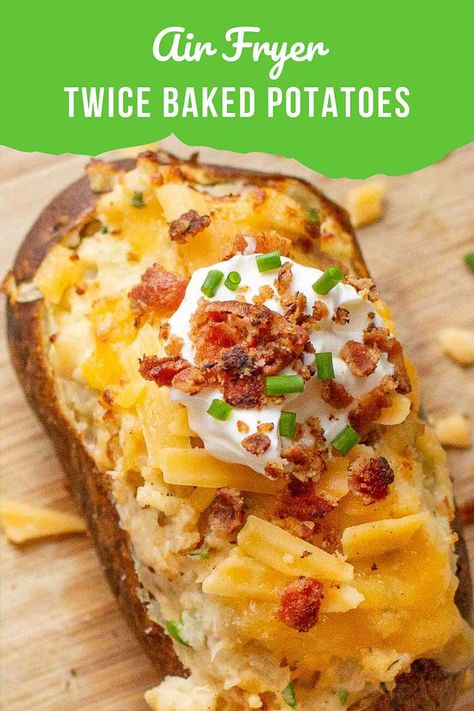 These creamy, cheesy air fryer twice baked potatoes are so easy to make! Serve them as a side with your favorite dinner, or as a snack all on their own! Air Fryer Twice Baked Potatoes, Potatoes Air Fryer, Twice Baked Potato, Boursin Cheese, Potato Skin, Favorite Dinner, Twice Baked, Twice Baked Potatoes, Smoked Chicken