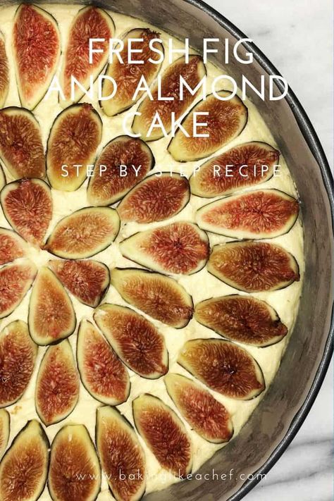 This Fresh Fig and Almond Cake is an amazingly easy one-bowl dessert. It is a decadent summer cake served with a scoop of Greek yogurt and red wine fig sauce. It is definitely a hit for a fig lover! Say 'Yes' to this fig cake recipe and make it ASAP! #bakinglikeachef #cake #figcake #almondcake #easyrecipe #summerdesserts #fruitcake #homemade #madefromscratch #cakerecipes | www.bakinglikeachef.com Fresh Fig Cake Recipe, Fig Cake Recipe, Fig Recipes Fresh, Fig Muffins, Fig Sauce, Fig Dessert, Fig Preserves, Fig Cake, Almond Cake Recipe