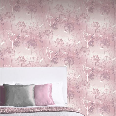 Wallpaper Blush, Contemporary Wallpaper Designs, Damselflies, Blush Wallpaper, Bold Color Schemes, Wallpaper Uk, Go Wallpaper, Contemporary Wallpaper, Glitter Wallpaper