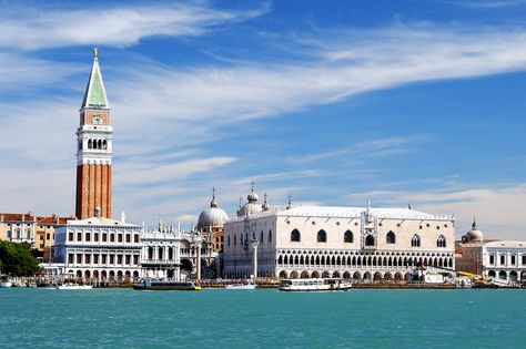 View of the Doge's Palace and Campanile from the canal in Venice Italian Opera, Doges Palace, Dalmatian Coast, Italian Vacation, Venice Travel, Italy Tours, Gothic Architecture, Northern Italy, 15th Century