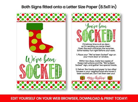 EDITABLE We've Been Socked Sign You've Been Elfed | Etsy Youve Been Socked, You've Been Jingled, You've Been Elfed, Self Editing, You've Been Booed, Signs Design, Christmas Neighbor, Office Games, Junk Mail