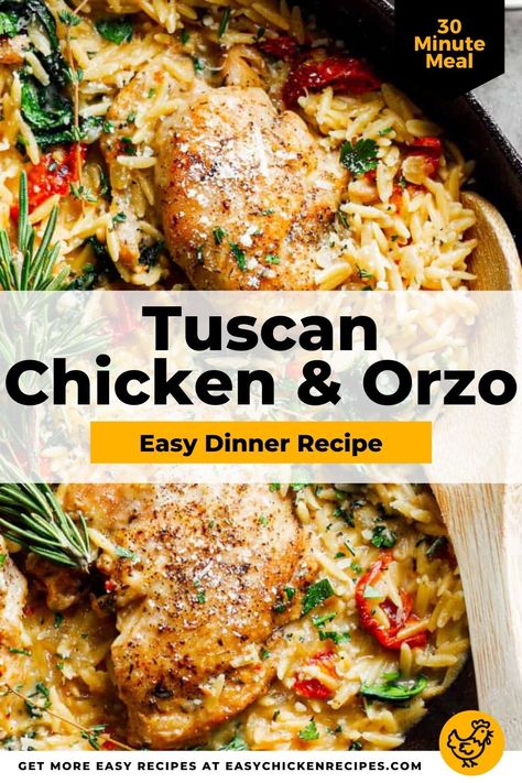 Tuscan Chicken And Orzo, Chicken And Orzo, Italian Chicken Recipes, Soup Healthy, Recipes Healthy Dinner, Orzo Recipes, Chicken Entrees, Creamy Parmesan, Sausage Soup