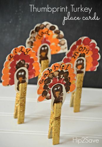 Thumbprint turkey craft for kids for thanksgiving Place Cards Thanksgiving, Turkey Place Cards, Thumbprint Art, Thanksgiving Place Cards, Turkey Crafts, Thanksgiving Craft, Thanksgiving Preschool, Thanksgiving Crafts For Kids, Festive Crafts