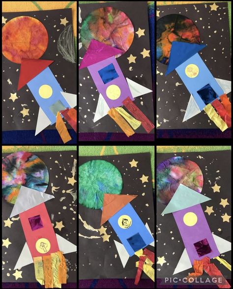 Coffee Filter Planets, Rocket Craft For Toddlers, Space Art Activities, Tk Crafts, Space Activities Preschool, Outer Space Crafts, Space Art Projects, Paper Rockets, Space Theme Preschool