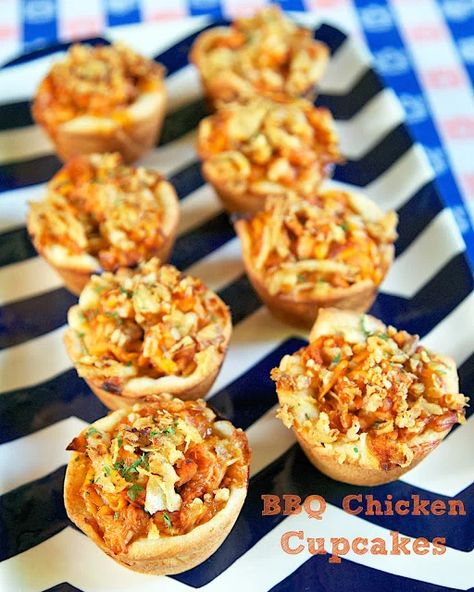 BBQ Chicken Cupcakes {Football Friday} - Plain Chicken Chicken Bbq Sauce, Chicken Cupcakes, Savory Cupcakes, Muffin Pan Recipes, Football Friday, Tailgating Food, Rich Recipes, Refrigerated Pizza Dough, Kid Lunches