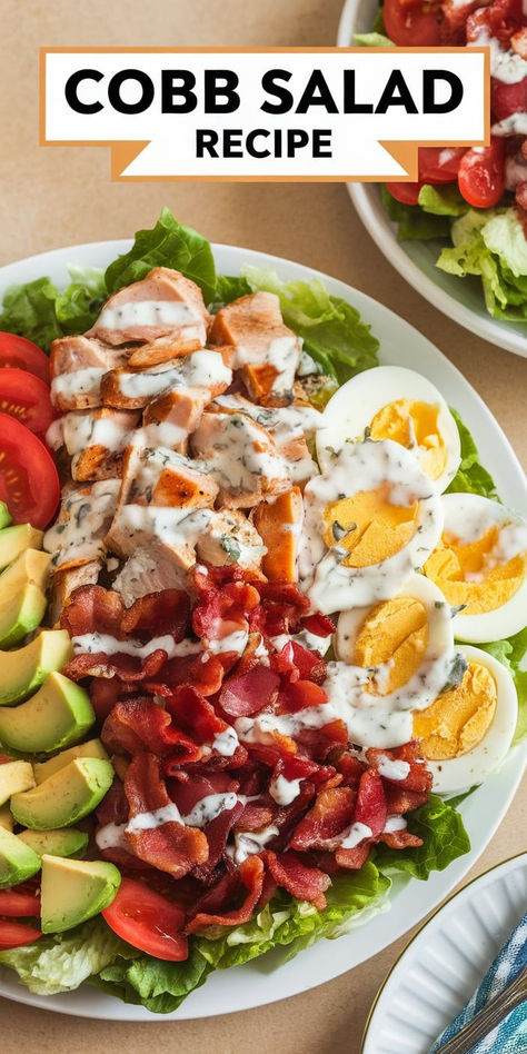 Savor the perfect balance of flavors in this Cobb Salad! Packed with protein and fresh veggies, it’s a hearty, satisfying salad perfect for lunch or dinner. Simple Lunch Salads Healthy, Family Friendly Salads, Super Salads Recipes Healthy, Yummy Healthy Salad Recipes, Healthy Easy Salad Recipes, Healthy Lunch Salads, Healthy Salad Recipes For Lunch, Salad Ideas Healthy, Easy Cobb Salad