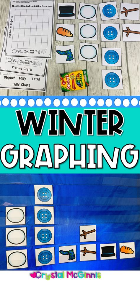 Winter Graphing Center for Kindergarten or First Grade | Kindergarten Creations Winter Centers Kindergarten, Kindergarten Graphing, Graphing Kindergarten, Winter Theme Kindergarten, Graphing First Grade, Graph Activities, Winter Literacy Centers, Christmas Math Centers, Winter Math Centers