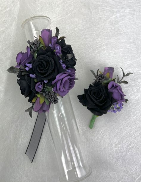 Black Wrist Corsage, Wrist Corsage, Fit Check, Purple Black, Purple And Black, Collage, Purple, Flowers, Pins