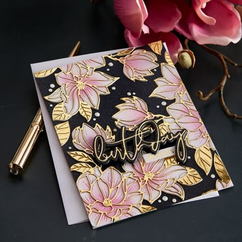 Yana's Blooms by Yana Smakula - Collection Introduction - Spellbinders Blog Foiling Cards, Yana Smakula, Painted Cards, Glimmer Hot Foil, Outline Designs, Spellbinders Cards, Foil Cards, Cards Ideas, Marker Art