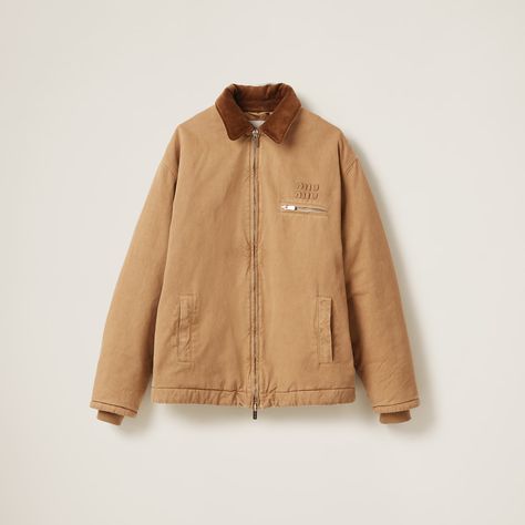 Cord Embroidered Garment-dyed Gabardine Blouson Jacket | Miu Miu Miu Miu Jacket, Carhartt Detroit Jacket, Miu Miu Handbags, Barn Jacket, Blouson Jacket, Fashion People, Shearling Coat, Shearling Jacket, London Fashion