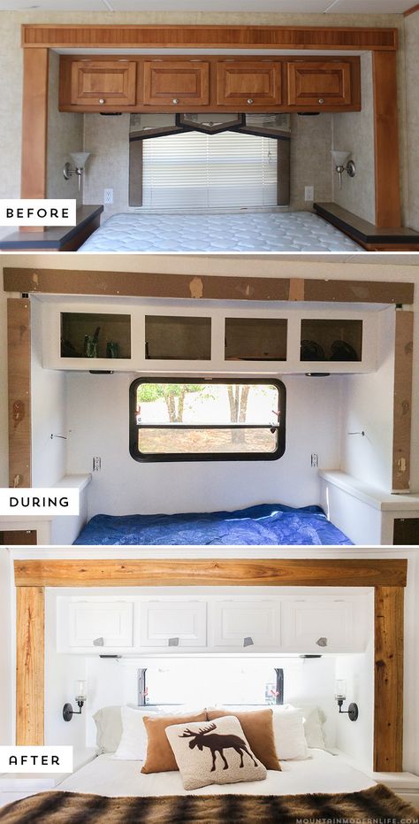 Looking for ways to add rustic character to your motorhome? Why not update the RV slide-out moulding? It's easier than you think! MountainModernLife.com Rv Interior Remodel, Camper Trailer Remodel, Camper Hacks, Trailer Decor, Diy Camper Remodel, Rv Makeover, Trailer Living, Rv Renovations, Camper Makeover