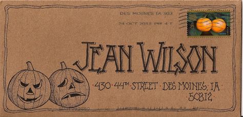 jacks Halloween Mail, Altered Envelopes, Postal Art, Snail Mail Envelopes, Snail Mail Art, Mail Art Envelopes, Rustic Paper, Art Lettering, Envelope Lettering