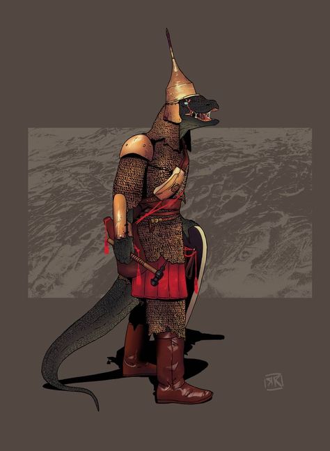 Lizardfolk Cleric, Lizardfolk Art, Gladiator Armor, Dragon Man, D D Races, Character Artwork, Knight Games, Fantasy Races, Dungeons And Dragons Characters