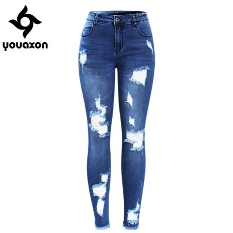 Smart Casual Women Work, Best Casual Wear For Men, Jeans With Holes, Cute Ripped Jeans, Ripped Jeans Women, Ripped Denim Pants, Neat Casual Outfits, Smart Casual Women, Blue Ripped Jeans