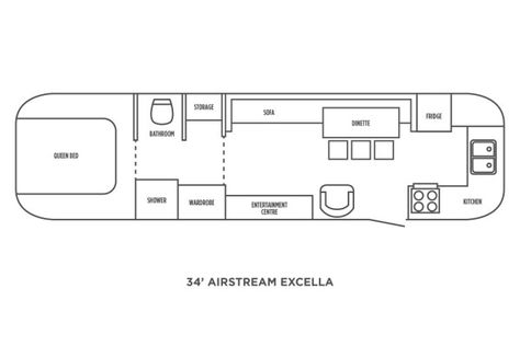 woods-on-pender-airstream-05-excella-floor-plan Diy Caravan, Caravan Living, School Bus House, Rent Rv, Airstream Remodel, Bus House, Entertaining Kitchen, Rv Park, Modular Building