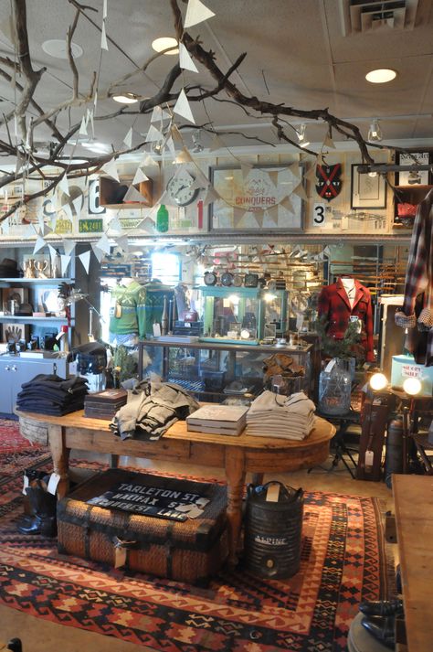 Love the hanging branches! The Lab Mercantile by @Sara Kate Studios Visual Merchandising Ideas, Store Display Ideas, Retail Display Ideas, Display Visual Merchandising, Camp Decor, Merchandising Ideas, Retail Store Display, Boutique Display, Shop House Ideas