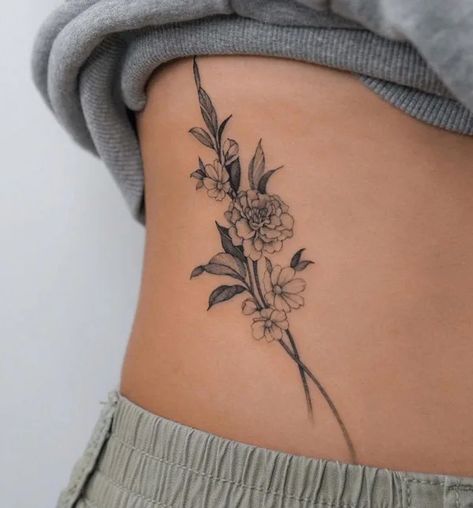 October Birth Flower Tattoo, Flower Tattoo On Ribs, October Birth Flowers, Tattoos To Cover Scars, Scar Tattoo, Birth Flower Tattoos, Tattoo Cover, Tattoo Cover-up, Rib Tattoo