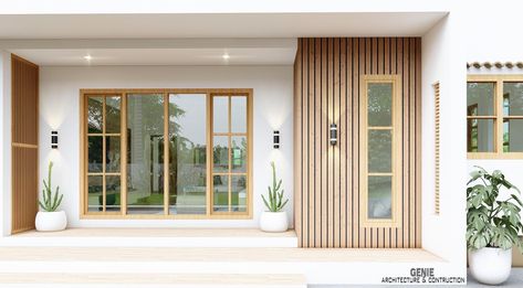 Japandi Bungalow Exterior, Japandi Front House, Japandi House Facade, Japandi House Exterior, Tropical Minimalist House Facade, Japandi Tropical House Facade, Small Tropical House Design Indonesia, Small Garden Office, Sage House