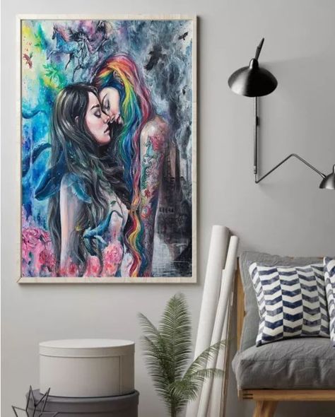 Lesbian Paintings Canvases, Sofa Art, Lesbian Art, Modern Canvas Art, Collage Wall, Wall Collage, Writing Prompts, Aesthetic Art, Painting Ideas