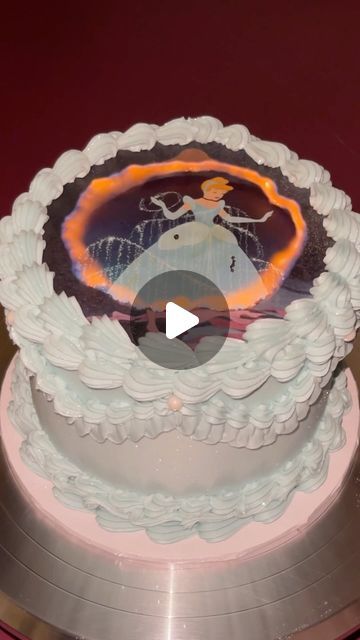 Savannah on Instagram: "Burn Away Cake🩵✨ #cakedecorating #cakedecorator #burnawaycake #princesscake #cinderellacake" Burnawaycake Birthday, Burn Cake Ideas, Personal Birthday Cake, Burn Cake, Princess Theme Cake, Disney Parties, Gluten Free Pantry, Cinderella Cake, Food Substitutions