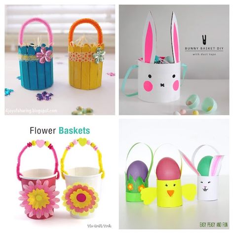 12 Easter Basket Ideas for Kids - The Joy of Sharing Bunny Basket Diy, Easy Easter Basket Ideas, Simple Easter Baskets, Homemade Easter Baskets, Mini Easter Basket, Easter Baskets To Make, Easter Basket Crafts, Baby Easter Basket, Easter Crafts For Toddlers