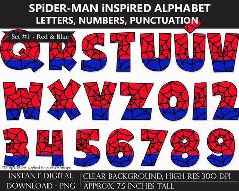 Spider Web Decorative Alphabet Clipart Pack Superhero Alphabet, Spiderman Birthday Party Decorations, Spiderman Decorations, Decorative Alphabet, Happy Birthday Banner Printable, Spider Web Decoration, Spiderman Theme, Spiderman Drawing, Spiderman Birthday Party