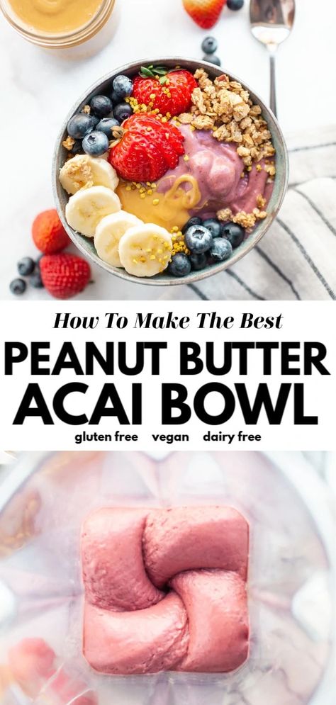 Peanut Butter Acai Bowl, Acai Bowl Recipes Healthy, Acai Bowl Recipe Easy, Homemade Acai Bowl, Acai Bowl Recipe, Bowl Recipes Easy, Açaí Bowls, Acai Bowls Recipe, Fat Food