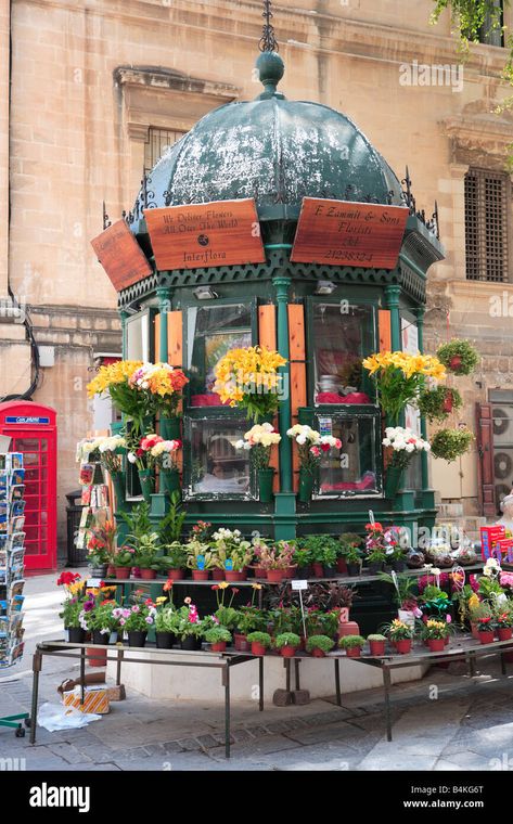 Flower Kiosk, Image Flower, Flower Shop Design, Valletta Malta, Flower Truck, Unusual Buildings, Shop Buildings, Architecture Drawing Art, Architecture Design Concept