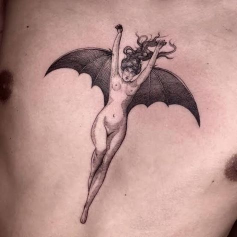 The Bat Woman Albert Joseph, Nature Lover Tattoo, Bat Woman, Underground Tattoo, Engraving Tattoo, Bestie Tattoo, Grunge Tattoo, Goth Tattoo, Bat Tattoo