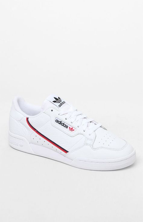 adidas Mens White & Red Continental 80 Shoes 80 Shoes, Adidas Continental, Sneak Attack, Continental 80, Reebok Classic Leather, White Leather Shoes, Vintage Sneakers, Adidas Mens, Adidas White