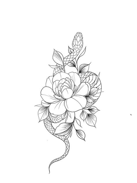 Tattoo Design Flower, Snake And Flowers Tattoo, Flower Thigh Tattoos, Petit Tattoo, Snake Tattoo Design, Hip Tattoos Women, Writing Tattoos, Thigh Tattoos, Floral Tattoo Design