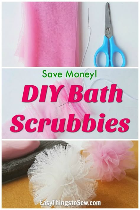 Diy Tulle Poms, Easy Things To Sew, Diy Pouf, Things To Sew, Tulle Crafts, Diy Tulle, Shower Puff, Bath Sponges, Body Sponge