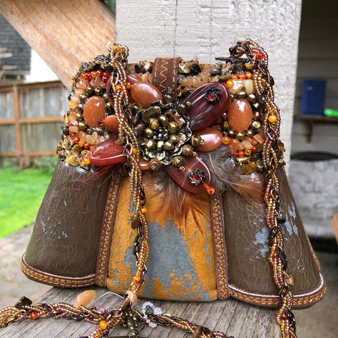 Mary Frances Ornate Design With Multiple Textured Beads, Stones ,Feather, Etc. Tge Bag Was Never Used, Damaged In A Move. Made In Philippines. Butterscotch Tones. 6” Tall. Re-Use Beads And Ornamentation Mary Frances Bags, Artsy Bag, Mary Frances Handbags, Lace Purse, Fancy Purses, Boho Chic Bags, Unique Handbags, Mary Frances, Handbag Collection