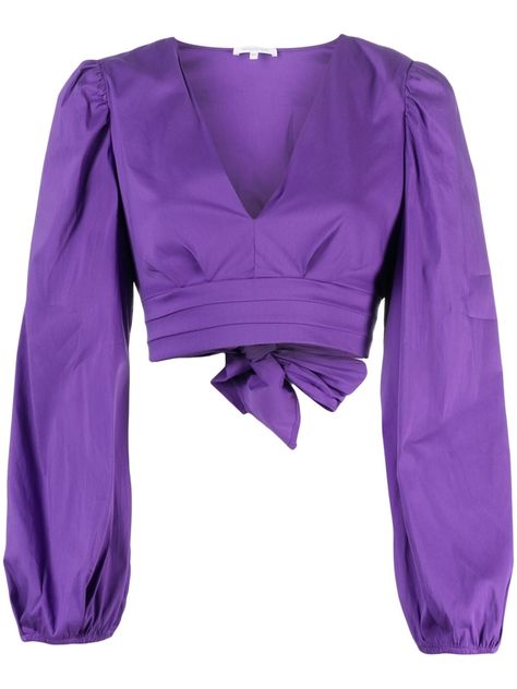 Purple Shirt Outfits, Top Roxo, Puffy Sleeve Shirt, Party Outfits For Women, Tiktok Outfits, Purple Crop Top, Purple Outfits, Neck Bow, Purple Blouse