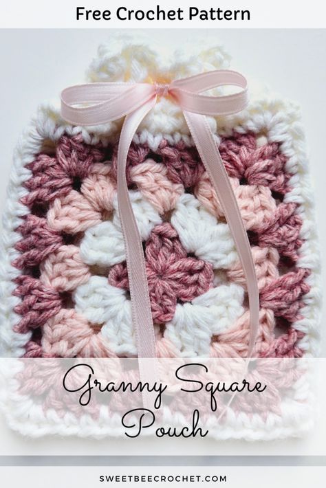 Granny Square Pouch Free Pattern, Pouch Pattern, Square Photos, Worsted Weight Yarn, Yarn Needle, Crochet Gifts, Yarn Colors, Stitch Markers, Double Crochet