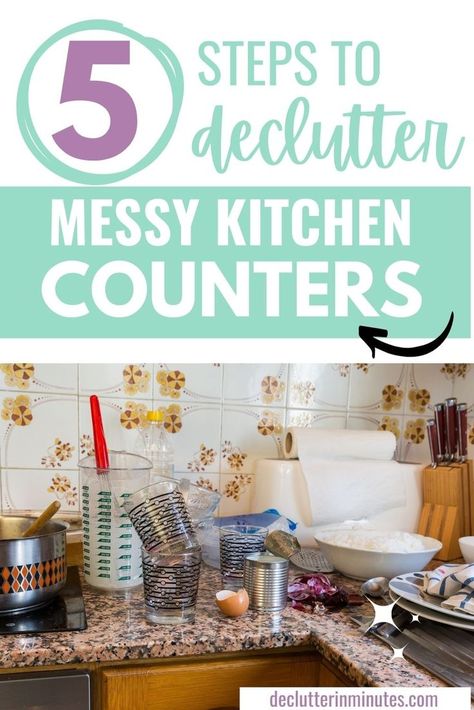 Wondering how to declutter your kitchen counter tops? Cluttered kitchen counters can be so frustrating. We do our best to keep things off those areas, but somehow that spot never seems to stay clean for more than five minutes. Find out how to declutter and organize your kitchen countertops with these easy decluttering tips for the kitchen. Get your clutter off the kitchen counters once and for all with these kitchen clutter solutions! decluttering hacks | decluttering tips | decluttering ideas Declutter Kitchen Countertops, Kitchen Clutter Solutions, How To Decorate Kitchen Counters, Declutter Kitchen Counter, Clean Kitchen Counter, Kitchen Counter Organization Ideas, Cluttered Kitchen, Counter Clutter, Clutter Solutions