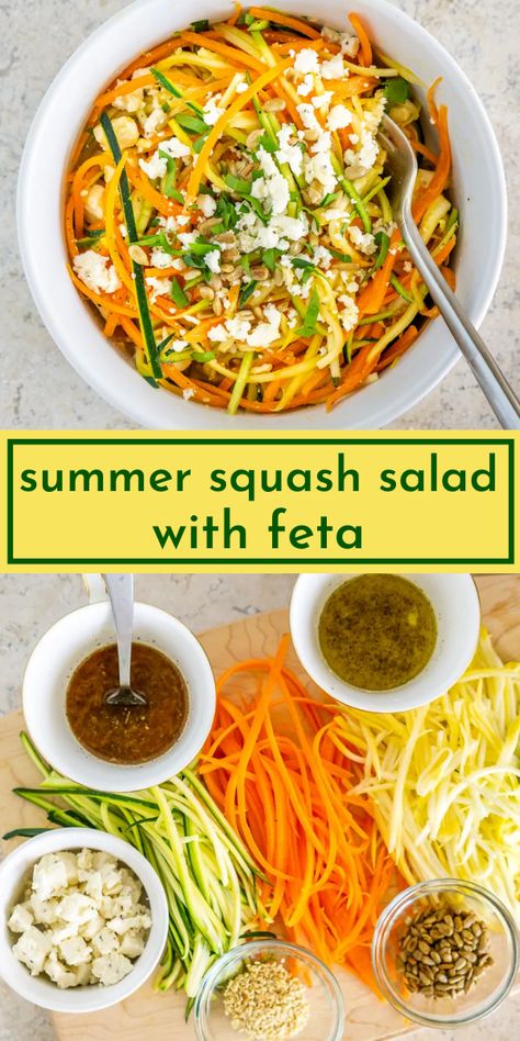 Yellow Zucchini Recipes, Leafy Salads, Lemon Garlic Dressing, Low Calorie Vegetarian Recipes, Summer Squash Salad, Zucchini And Yellow Squash, Carrot Zucchini, Summer Squash Recipes, Yellow Squash Recipes