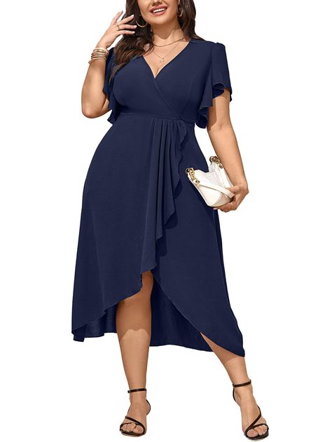 PRICES MAY VARY. MATERIAL: The Plus Size Dress Is Made Of 95% Polyester 5% Elastane, Soft Fabric With Good Breathability Makes The Dress Light And Skin-Friendly, Creating An Exclusive Cool And Pleasant Summer Day For You DESIGN: Faux-Wrap V Neck Maxi Dress, Plus Size Dress For Women Summer. This Plus Size Wrap Dress Combine High Split Design And High Waist Design, Which Make The Visual Effect Of Long Legs And Lengthens The Proportion Of The Lower Body, Showing Your Beautiful Body Curve FEATURE: Plus Size Cocktail Dress Wedding Guest Casual, Plus Size Wedding Guest Dresses Casual, Young Men Dress Attire, Plus Size Cocktail Dress Wedding Guest Semi Formal, October Wedding Guest Outfits Plus Size, Best Dresses For Plus Size Women, Dresses To Hide Tummies, Dresses For Apple Shaped Women Over 40, Mid Size Formal Dress